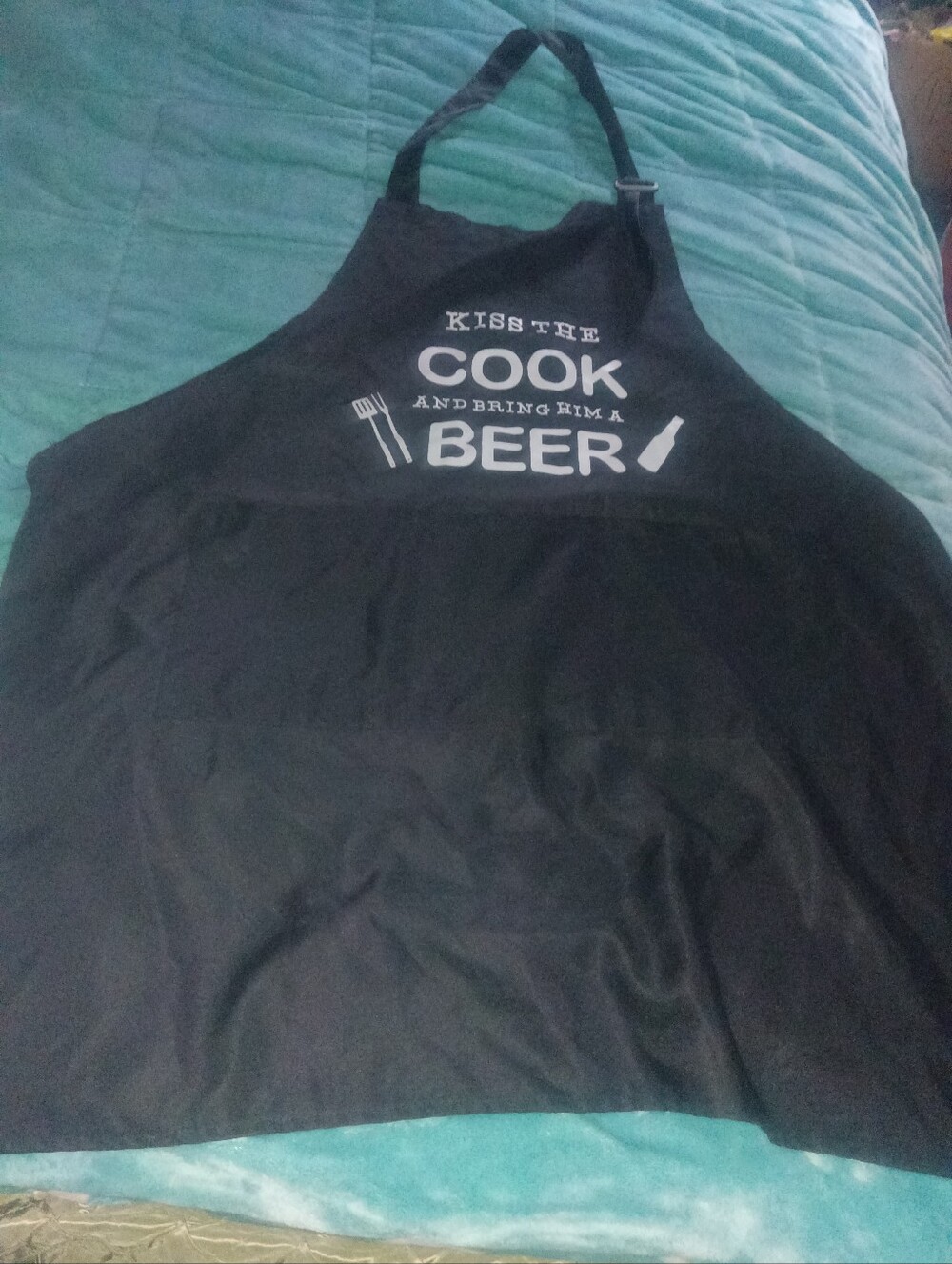 Black 'Kiss the Cook and Bring Him a Beer' Cotton Apron